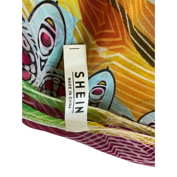 Colorful Boho Print Sheer Kaftan Poncho One Size Beach Summer Dress Seventies - Picture 4 of 4